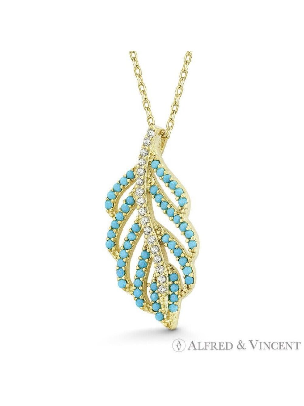 Plant Leaf Charm Nano Crystal or CZ Pendant in .925 Sterling Silver w/ 14k YGold